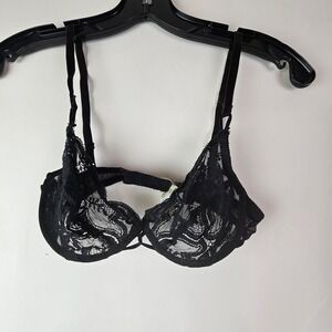 Vanity Fair Vintage Bra Black Lace Style 75-075 Size 34B‎ Unpadded Underwire